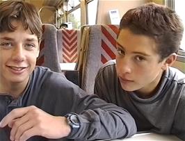 Eliot Thomas-Wright and Luke Whiting on the train from Glasgow to Fort William